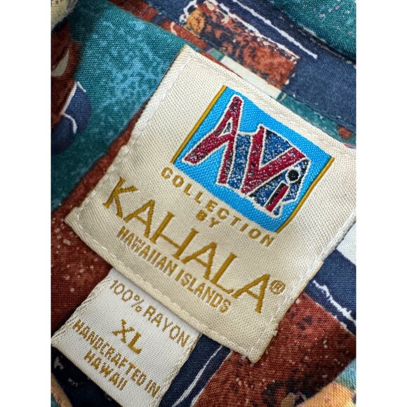 VTG Avi Kahala Hawaiian Shirt Mens XL Surfer Woodie Theme Button Up 100% Rayon - Picture 2 of 7